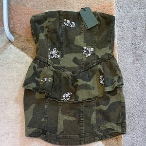 All Saints Green Camouflage Dress with Crystal Accents